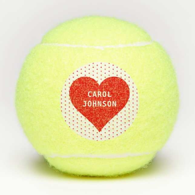 Personalisierter Name Red Valentine Heart Red & Wh Tennisbälle (Vorderseite)