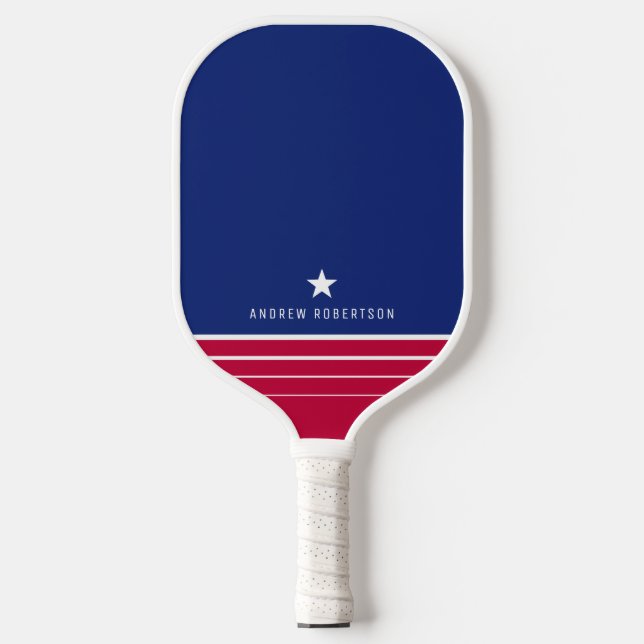 Personalisierter Name: Red White and Blue Strip St Pickleball Schläger (Vorderseite)