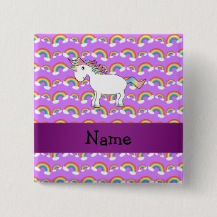 Personalisierter Name Regenbogen Einhorn lila Rege Button