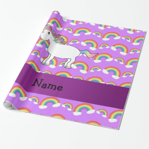 Personalisierter Name Regenbogen Einhorn lila Rege Geschenkpapier