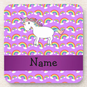Personalisierter Name Regenbogen Einhorn lila Rege Untersetzer