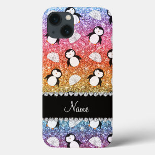Personalisierter Name Regenbogen Glitzer Pinguine  iPhone 13 Hülle
