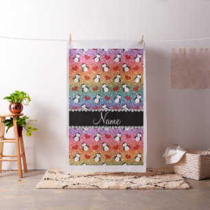 Personalisierter Name Regenbogen Glitzer Pinguine Stoff