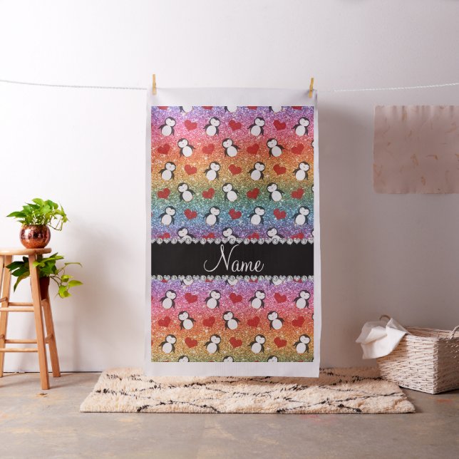 Personalisierter Name Regenbogen Glitzer Pinguine  Stoff (Beispiel)