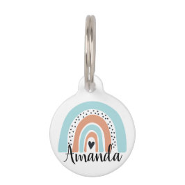 Personalisierter Name Regenbogen Herzblauer Pfirsi Haustiermarke