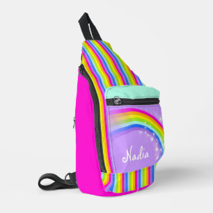 Personalisierter Name Regenbogen Lila Kinder Schul Crossbody Bag