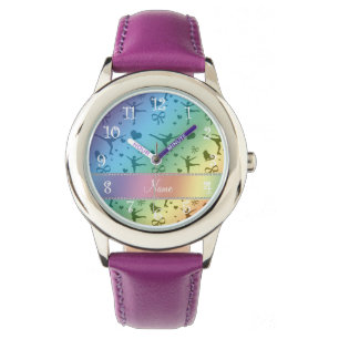 Personalisierter Name Regenbogenfigur Skaten Armbanduhr