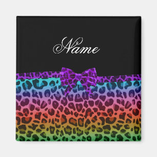 Personalisierter Name Regenbogenleopard, lila Bugb Magnet