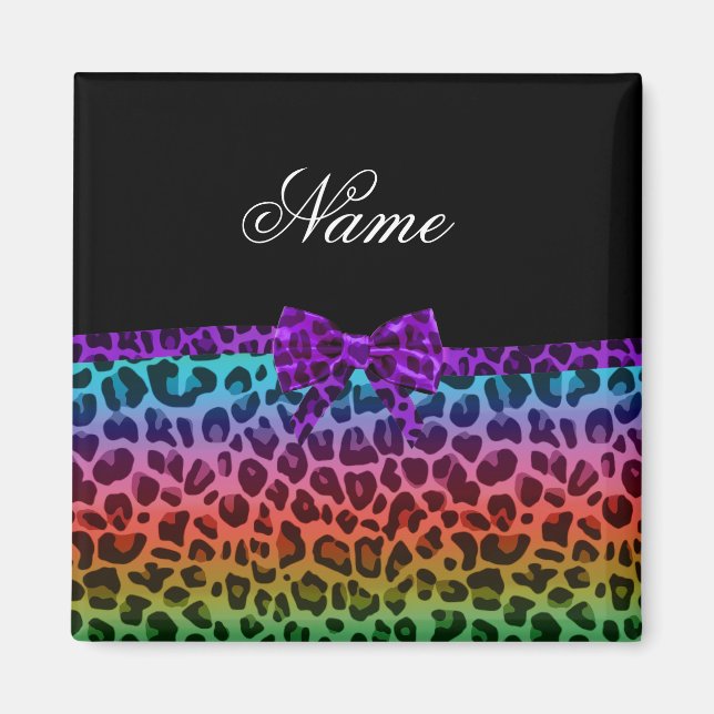 Personalisierter Name Regenbogenleopard, lila Bugb Magnet (Vorne)