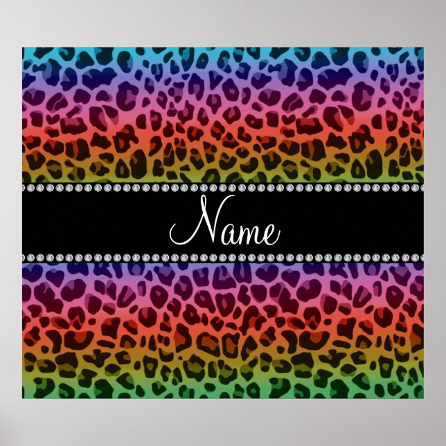 Personalisierter Name Regenbogenleoparden Poster (Vorne)