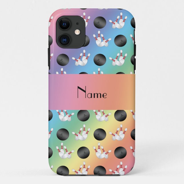 Personalisierter Name Regenbogenmuster Bowling Case-Mate iPhone Hülle (Rückseite)