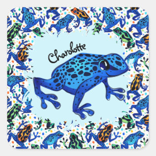 Personalisierter Name Regenwaldfrosch Quadratischer Aufkleber
