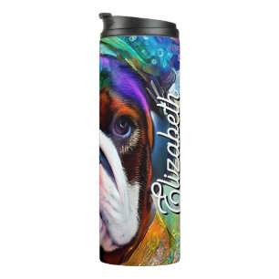 Personalisierter Name Retro Bulldog Tragen Kopfhör Thermosbecher