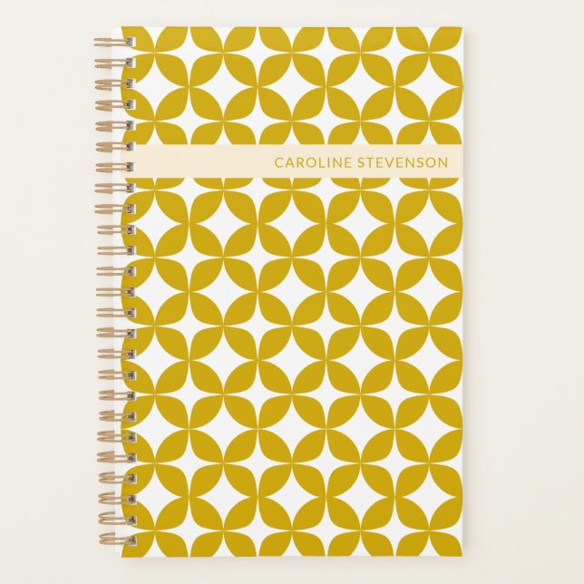 Personalisierter Name Retro Geometric Golden Yello Planer (Vorderseite)