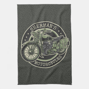 Personalisierter NAME Retro Militär Motorrad Biker Geschirrtuch