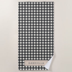 Personalisierter Name Retro Modern Schwarz Gingham Strandtuch