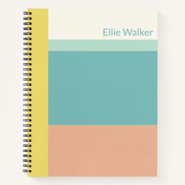 Personalisierter Name Retro Pastellfarbblock Schre Notizbuch (Vorderseite)
