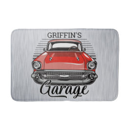 Personalisierter NAME Retro Red Classic Garage Badematte