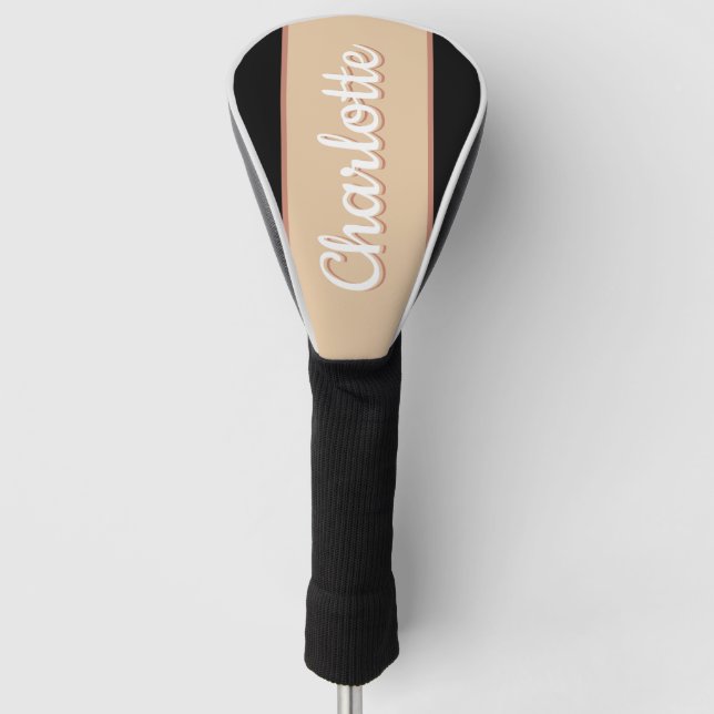 Personalisierter Name Retro Streifen Golf Headcover (Vorderseite)