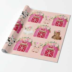 Personalisierter Name Rosa Bauernhof/ Blumengestei Geschenkpapier
