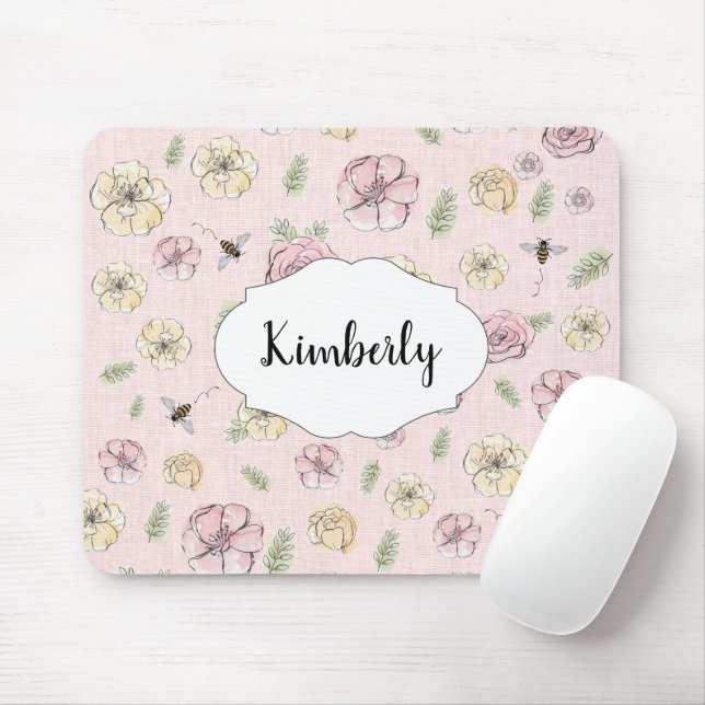 Personalisierter Name Rosa Blume Mousepad (Mit Mouse)