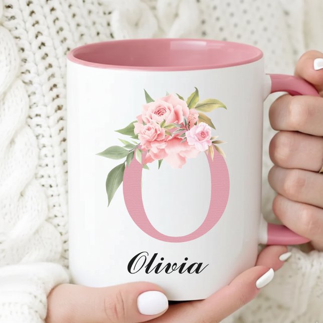Personalisierter Name Rosa Blumen Dankeschön Tasse (Custom Rose Floral Mug Bridesmaid Proposal Gift for Her, Floral Monogram Mug Thank You Gift for Her)