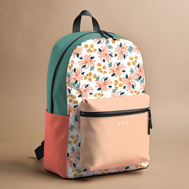 Personalisierter Name Rosa Blumengarten Bedruckter Rucksack (Von Creator hochgeladen)