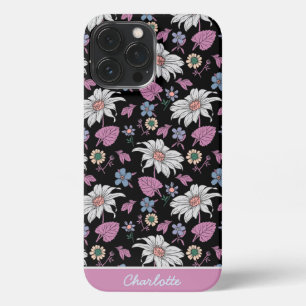 Personalisierter Name Rosa Blumenmuster nahtlos iPhone 13 Pro Max Hülle
