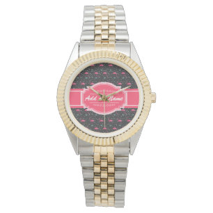 Personalisierter Name Rosa Flamingo-Muster Armbanduhr