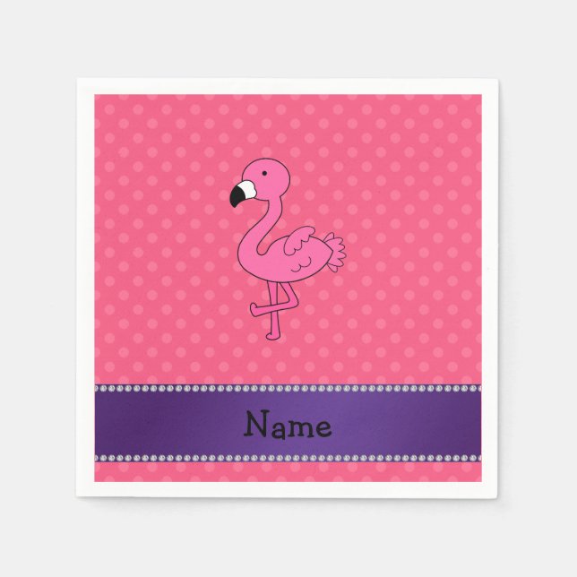 Personalisierter Name Rosa Flamingo Pink Polka Pun Serviette (Vorderseite)