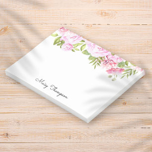 Personalisierter Name Rosa florales Skript Post-it Klebezettel