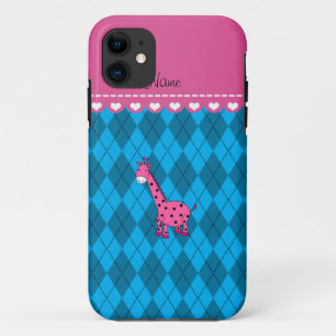 Personalisierter Name Rosa Giraffe Himmelsblau Rau iPhone 11 Hülle