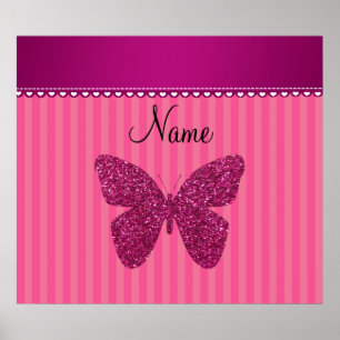 Personalisierter Name Rosa Glitzer Schmetterling Poster