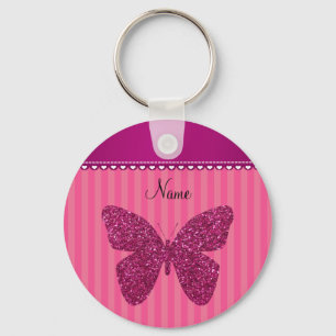 Personalisierter Name Rosa Glitzer Schmetterling Schlüsselanhänger
