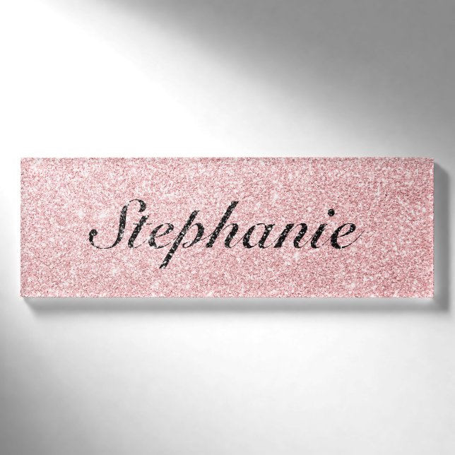 Personalisierter Name Rosa Glitzer Sparkasse Stil Namenschild (Vorderseite)