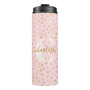 Personalisierter Name Rosa Gold Konfetti Polka Pun Thermosbecher