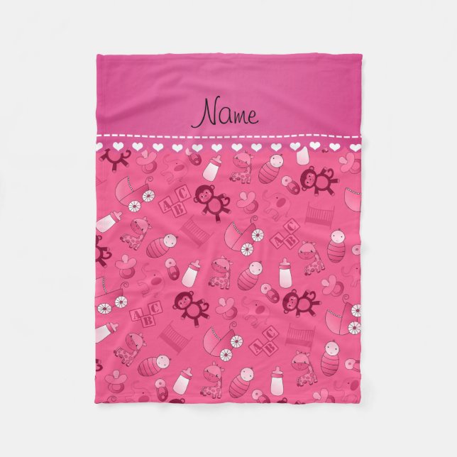 Personalisierter Name Rosa Kleintiere Fleecedecke (Vorderseite)