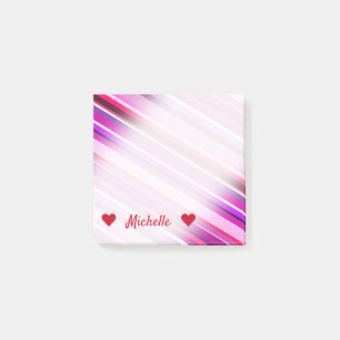 Personalisierter Name + rosa, Lila Streifenmuster Post-it Klebezettel