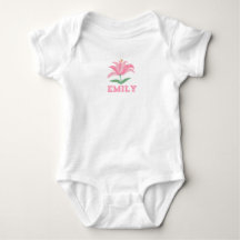 Personalisierter Name Rosa Lilie Blume Baby Bodysu