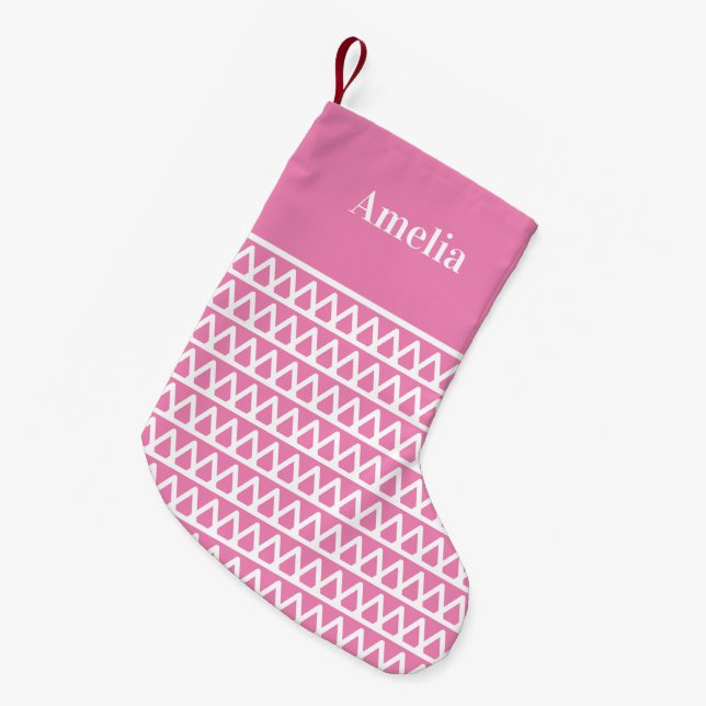 Personalisierter Name Rosa Muster Kleiner Weihnachtsstrumpf (Vorderansicht (hängend))