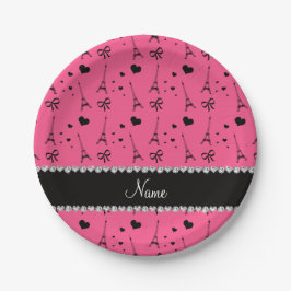 Personalisierter Name Rosa Pariseiffturm Pappteller