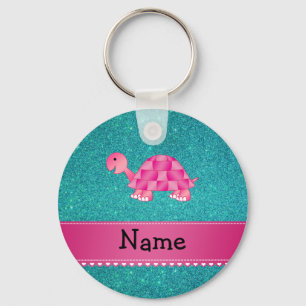 Personalisierter Name Rosa Schildkröte Türkis Glit Schlüsselanhänger