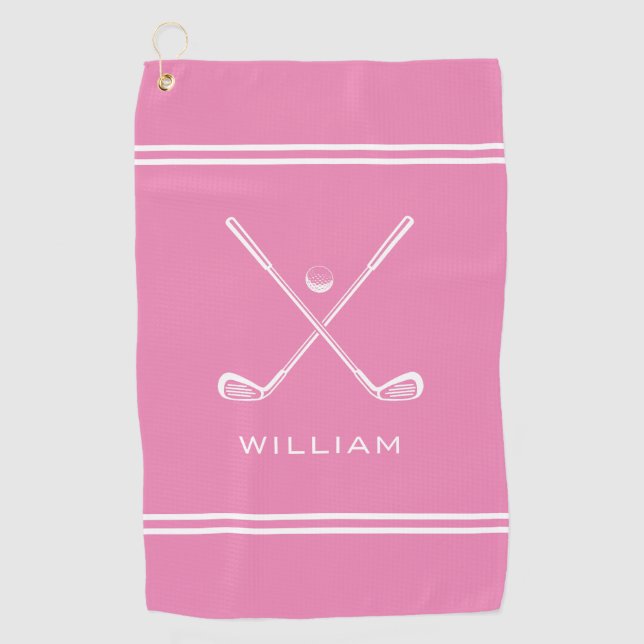 Personalisierter Name Rosa Streifen Stilvoll Golfhandtuch (Vorderseite)