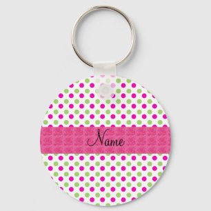 Personalisierter Name Rosa und grüne Polka-Punkte Schlüsselanhänger
