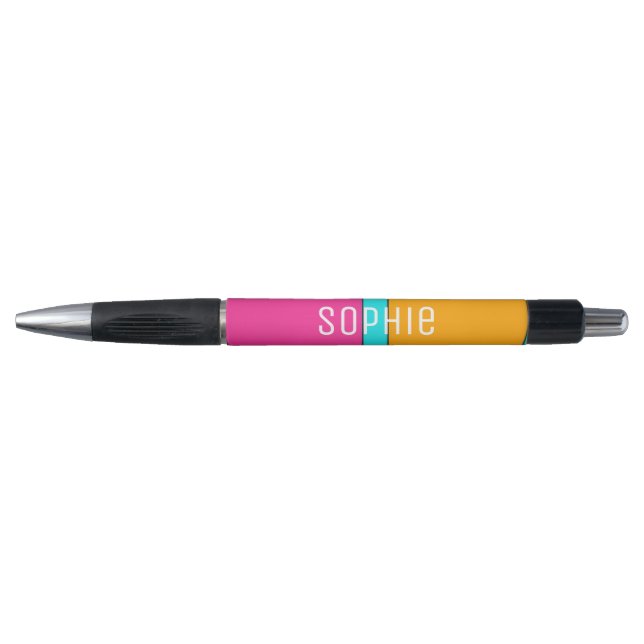 Personalisierter Name Rosa und orange Pop Kunst Kugelschreiber (Vorderseite)