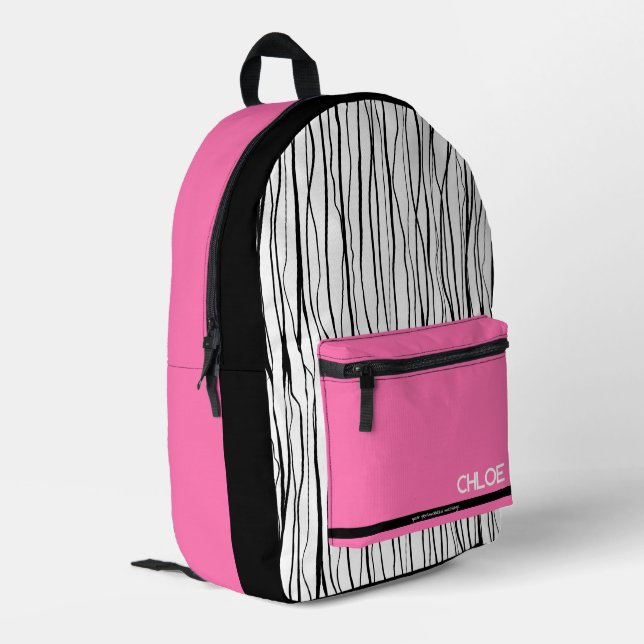 Personalisierter Name Rosa und Schwarz Bedruckter Rucksack (Rückseitige Ecke links)