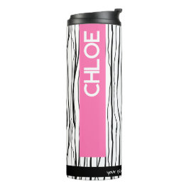Personalisierter Name Rosa und Schwarz Thermosbecher