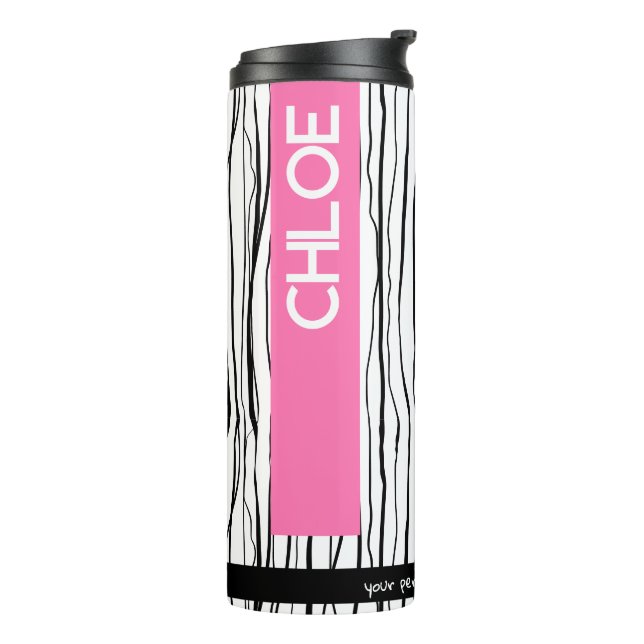 Personalisierter Name Rosa und Schwarz Thermosbecher (Nach links gedreht)