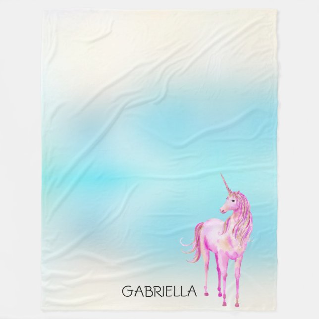 Personalisierter Name Rosa Unicorn Fleecedecke (Vorderseite)