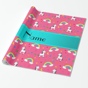 Personalisierter Name Rosa unicorns Regenbogen Geschenkpapier